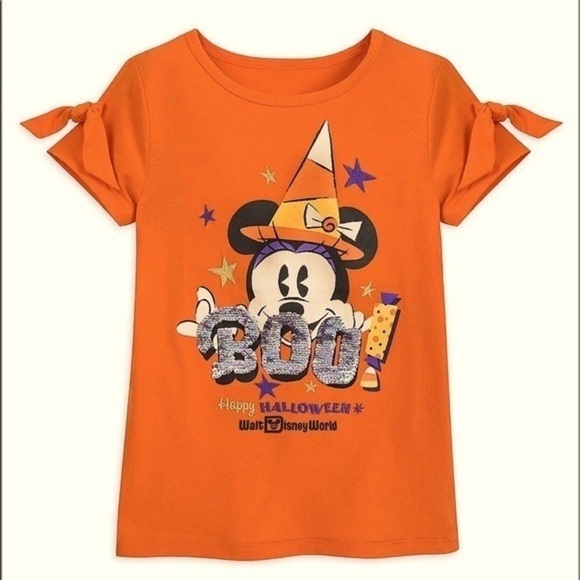 WDW Disney Parks Halloween Minnie Flip Sequin Girls Shirt NWT MNSSHP Size XS - Picture 1 of 12
